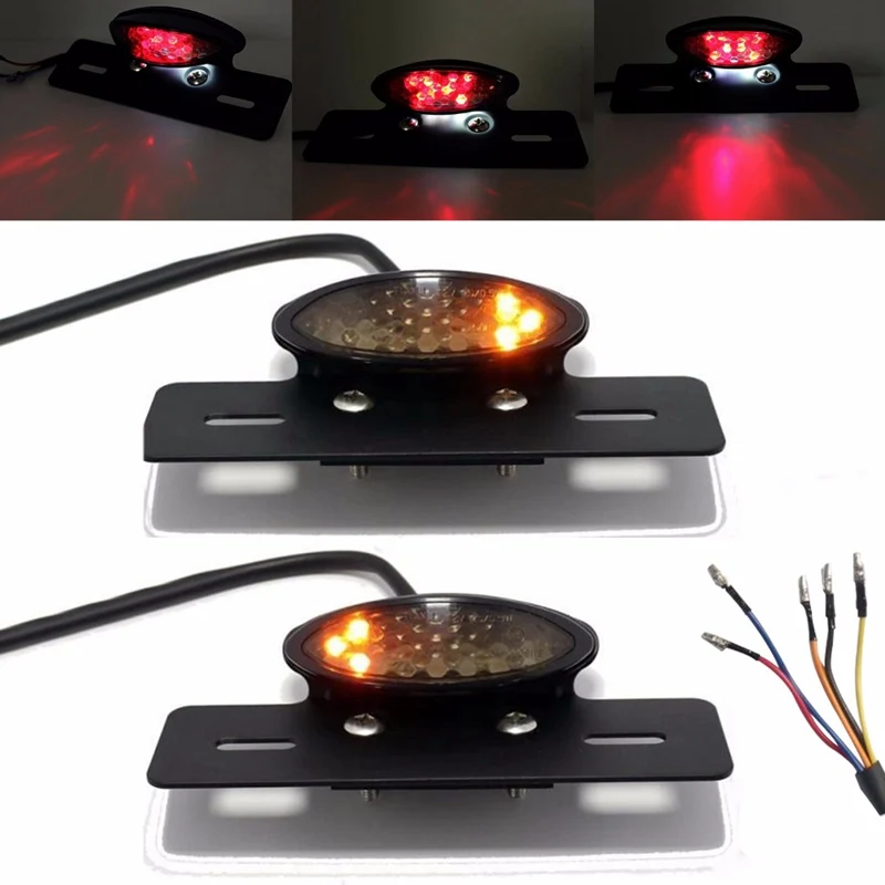 Motorcycle Bobber LED Tail Brake Light Red Yellow Rear Turn Signal License Number Plate Integrated font