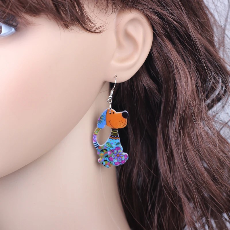 Bonsny Милые Акриловые висячие серьги с собачкой Длинные Стильные Модные