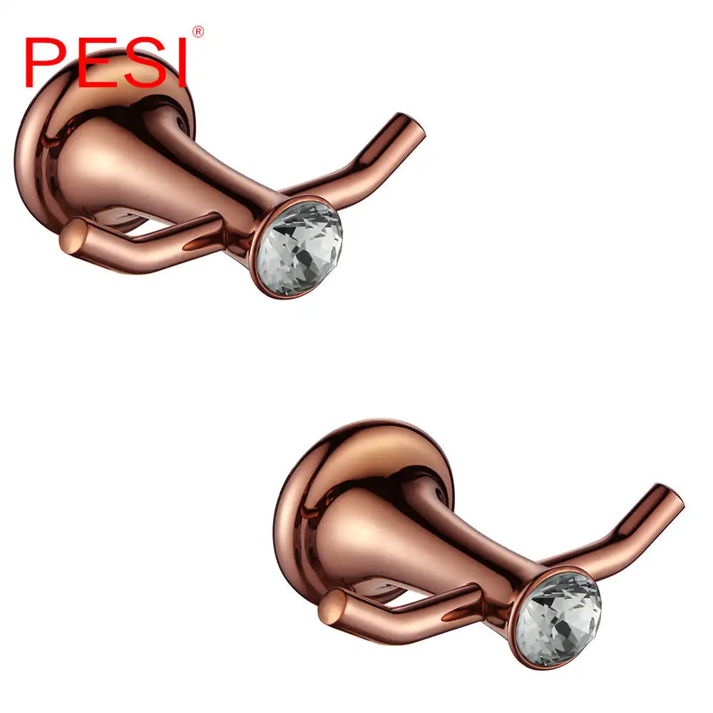 Латунные аксессуары для ванной комнаты Набор оборудования накидка Халат крюк стойки для полотенец Бар Полка держатель бумаги держатель зубной щетки, розовое золото - Цвет: Robe hook