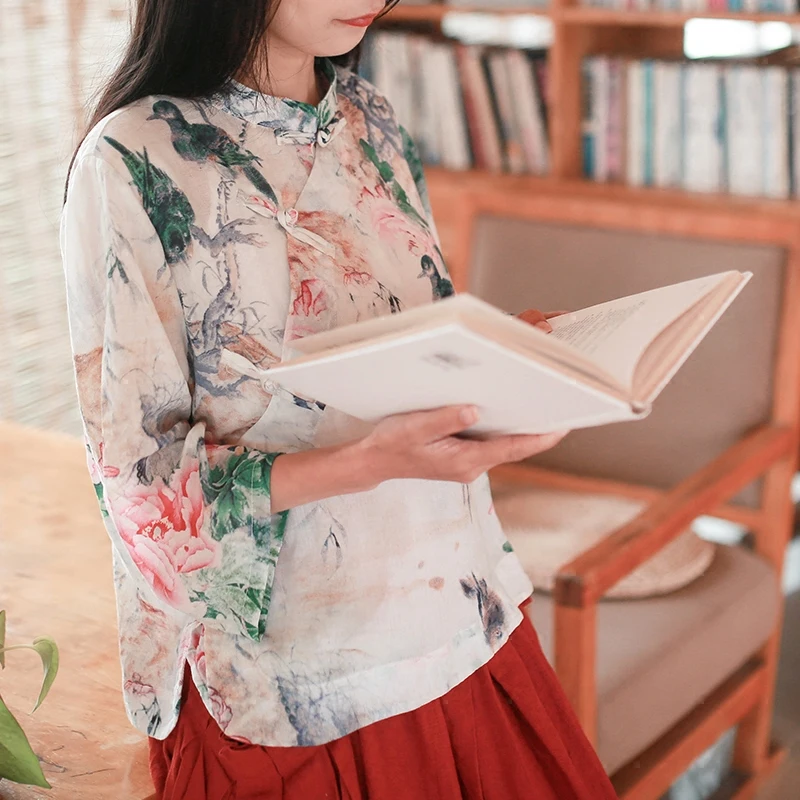 LZJN Original 3/4 Sleeve Floral Blouse Spring