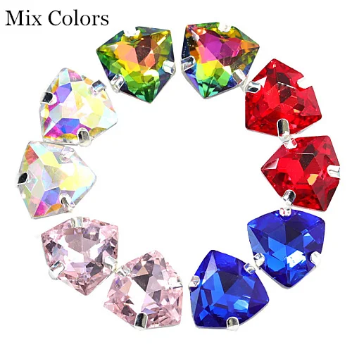 Mixed Colors 12 мм Fat Tri-angle Лучшее Стекло Кристалл пришить стразы Серебряная основа много цветов пришить на когти Стразы для свадебного платья B3644 - Цвет: Mixed Colors