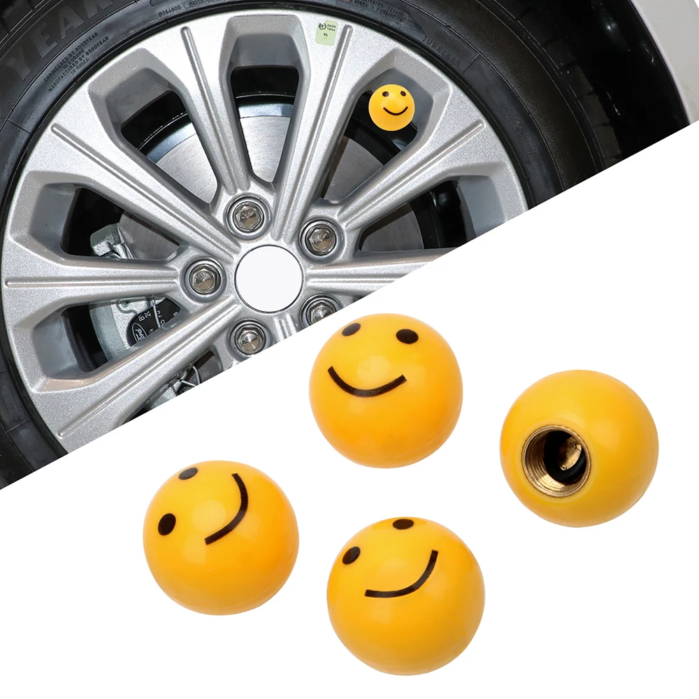 

4pcs Tire Air Valve Cap Tyres Wheel Dust Stems Smile face caps Bolt in Type Ventil Valve for Auto Car Truck Motorcycle