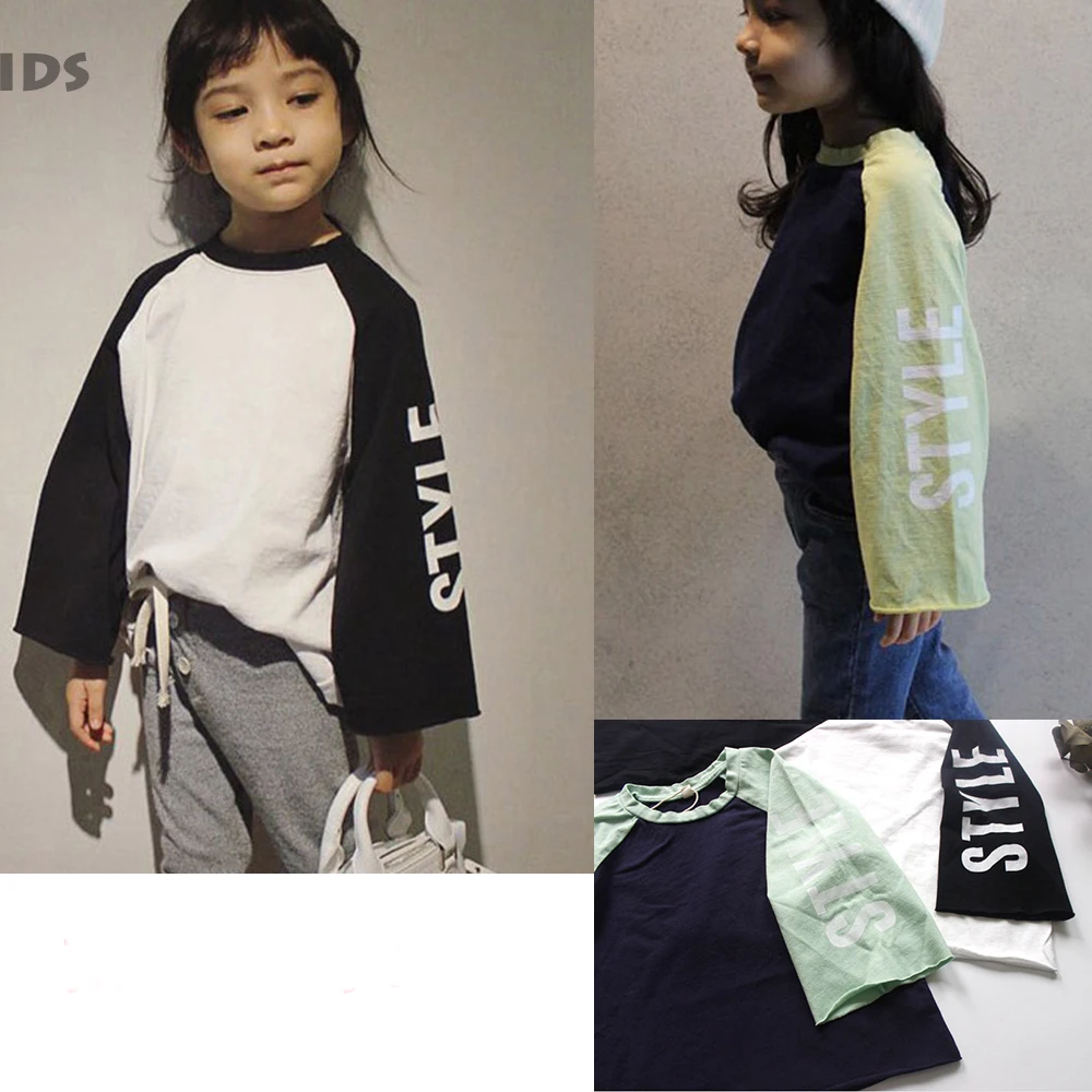 

Kids Boys Girls Cotton Loose Widen Long Sleeve T shirts, Toddlers Kids Patched Letter T shirts, Autumn/ Spring T shirts