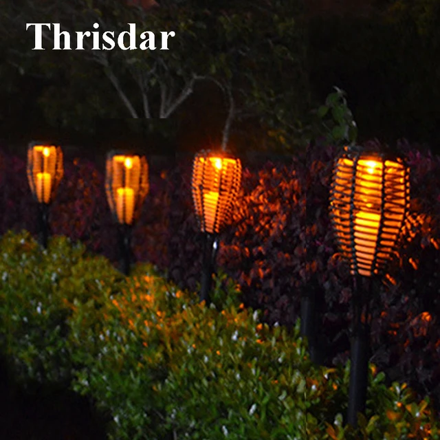Thrisdar 4pcs Solar Tiki Rattan Flickering Torches Light Outdoor Thrisdar 4pcs Solar Tiki Rattan Flickering Torches Light Outdoor Garden Candle Lantern Landscape Patio