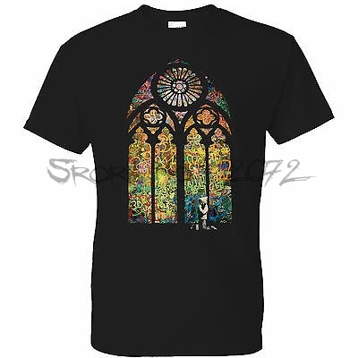 

T-shirt men cotton Banksy Stained Glass Window Mens Black T Shirt Graffiti Art cotton men tshirt euro size