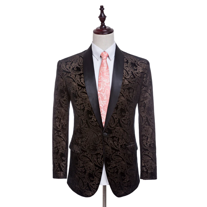 Printed Velvet Suits for Men Groom Tuxedos Groomsman Suit Made Wedding (Jacket+pants)