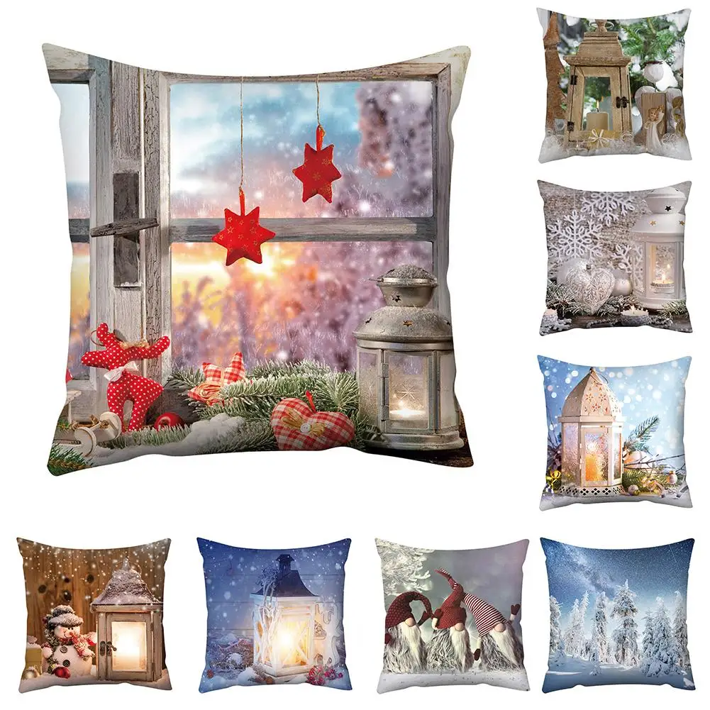

1pc Christmas Decoration Xmas Candle Light Gnome Snow Pillow Case Cushion Cover Sofa Bed Car Cafe Decor Home Hotel Pillow Cases