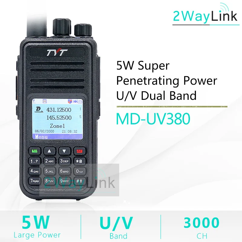 TYT портативная рация ПМР Двухдиапазонная UHF VHF Tier1/25 Вт цифровая md380 для цифрового