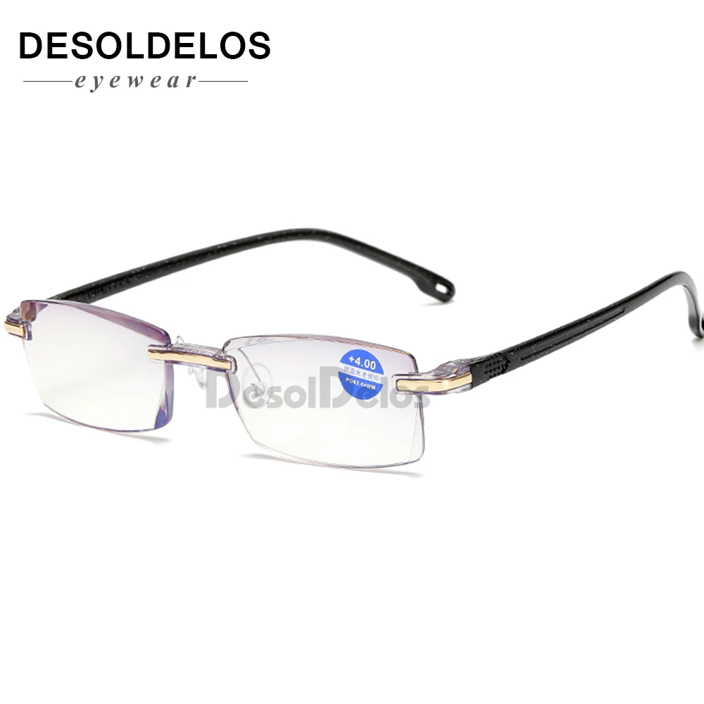 Ультралегкие очки для чтения без оправы для женщин и мужчин прозрачные линзы анти-Blu-Ray Компьютерные очки для пресбиопии очки диоптрий - Цвет оправы: gold black