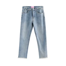 Корейский стиль, повседневная Панк мода, хиппи в стиле бохо с высокой талией, длина по щиколотку, джинсовые светло-голубые обтягивающие джинсы, брюки, женские брюки