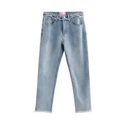 Корейский стиль Повседневное панк Хиппи Boho Высокая Талия ботильоны Длина светло-голубой джинсовой обтягивающие джинсы штаны Pantolon Для