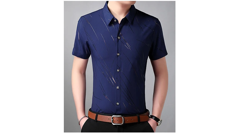 Брендовая Повседневная летняя Роскошная приталенная Мужская рубашка в полоску с коротким рукавом, уличная одежда, модные мужские рубашки Джерси 4163