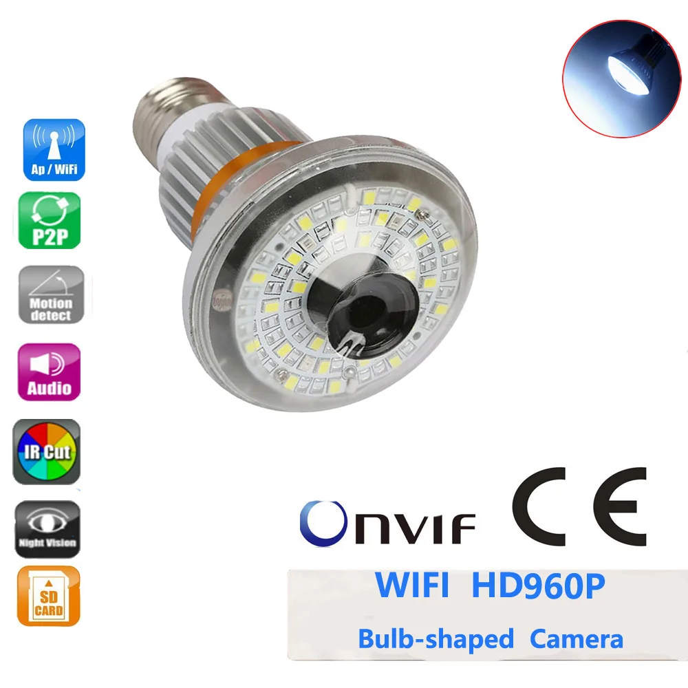 

BC-885W ONVIF Wireless WiFi Bulb P2P IP DVR Camera with 5W White LED Light remote by Smart Phone Support TF Card