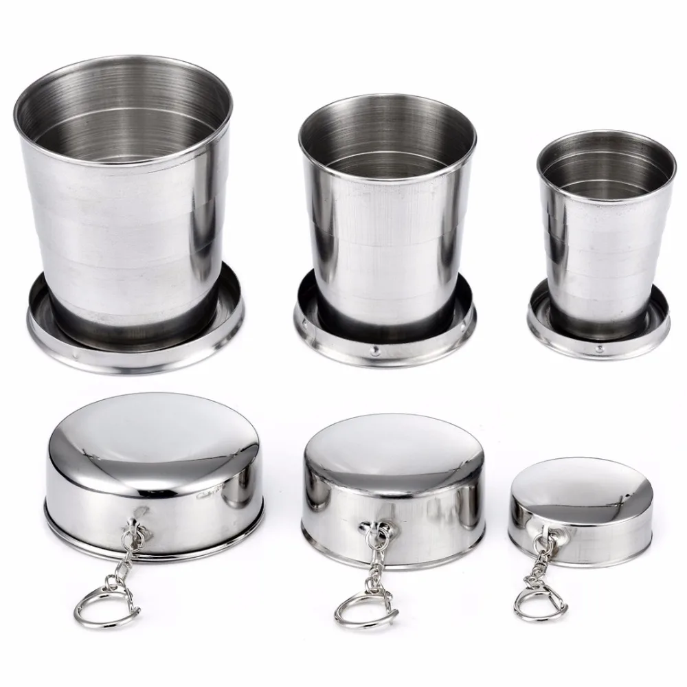 1 unidad piezas portátil 75 150 250 ml de acero inoxidable Copa plegable botella plegable para deportes al aire libre viaje Camping senderismo