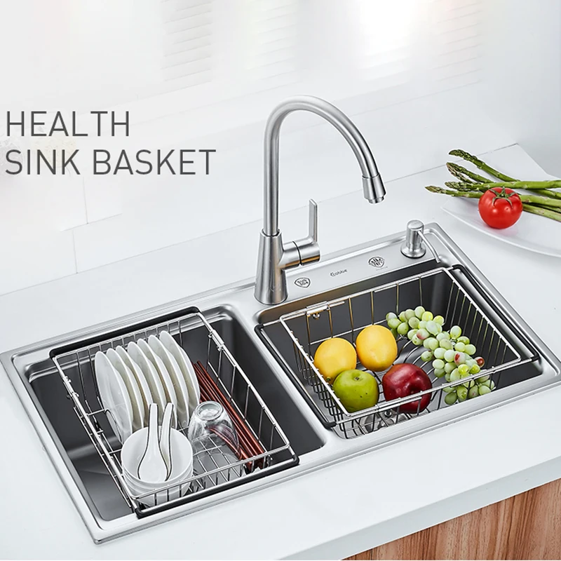 Stainless steel kitchen sink rack drain racks drying dishes plate storage shelves silver drainer basket tableware organizer