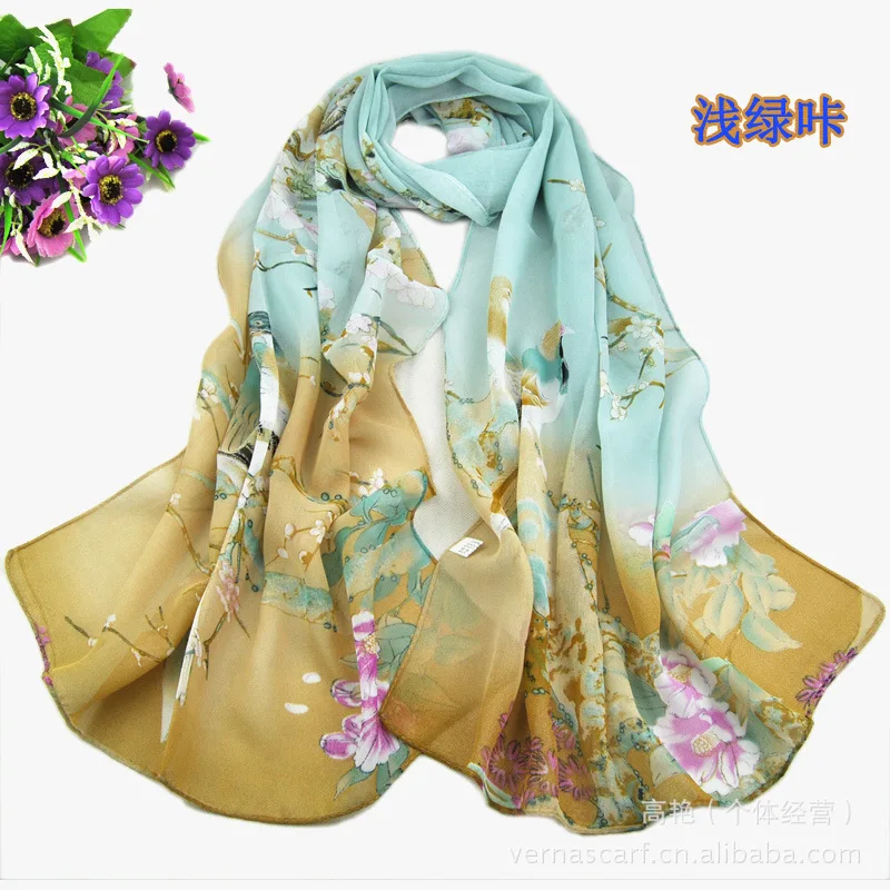 5 light green Китайский стиль, сорока, весна, шифон шарфы, шелковый шарф ханьчжоу завод, солнцезащитный крем, высокое качество, тонкие женские шарфы - Цвет: 5 light green
