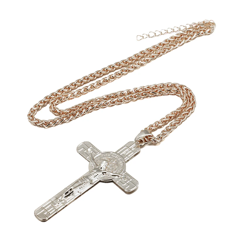 SONYA бренд 18KRGP Большой Золотой Цвет Крест Иисуса кулон ожерелье Модные мужские и женские ювелирные изделия ожерелья с распятием