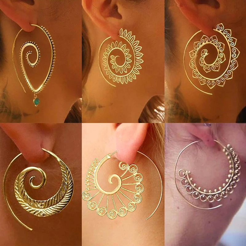 

Europe And America Retro Geometric Simple Circle Exaggerated Earrings Creative Spiral Water Drops With Stone Earrings Party