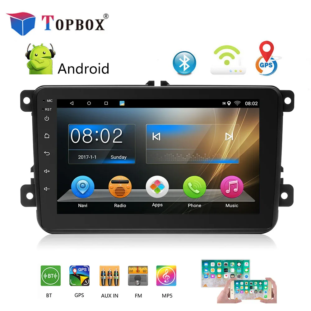

Topbox GPS Navigation Android 7.1 Car Radio Audio WIFI Bluetooth MP5 Multimedia Player 2 Din 8'' Mirror Link Auto Audio Radio