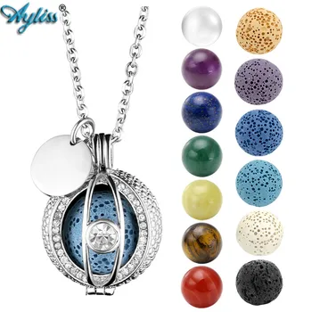 

Ayliss 2018 New Lava Rock Stone/7 Chakra Ball Essential Oil Diffuser Necklace Tone Aromatherapy Openable Locket Pendant