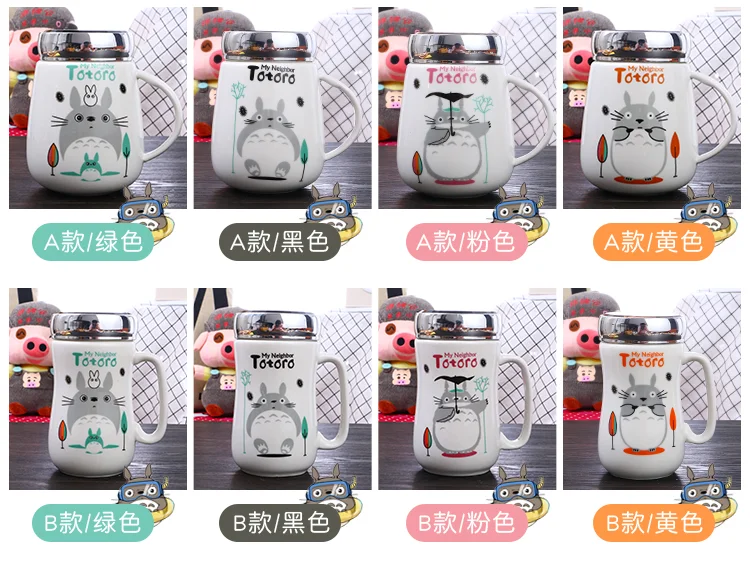 Керамическая кофейная кружка totoro с мультяшным чайным молоком с крышкой, большая емкость, посуда для напитков с ложкой 400 мл