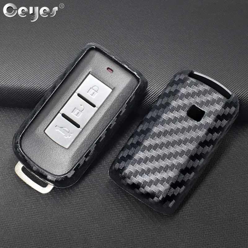 Ceyes Accessories Carbon Fiber Protection Smart Key Covers Car Styling Case For Mitsubishi Outlander Lancer 10 Pajero Sport ASX