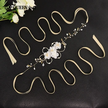 

TOPQUEEN SH62 Organza flower belt Rhinestone Wedding Sash Belt for Bride Wedding Accessories Handmade Flowers Thin Belts