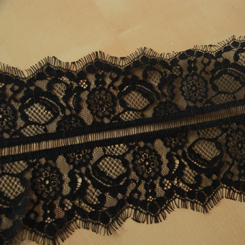 

3 yard /pcs 16cm Wide Black White Lace Fabric trim Wedding Decoration Sewing Applique Eyelashes Lace Ribbon