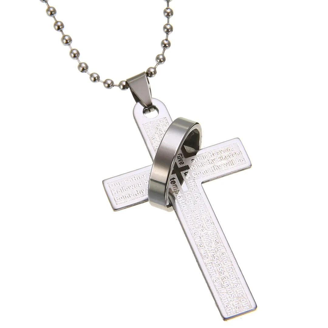 Vintage Prayer Loop Cross Pendant Necklace Shellhard Punk Stainless Steel Men Chain Necklace Femme Bijoux For Women Jewelry
