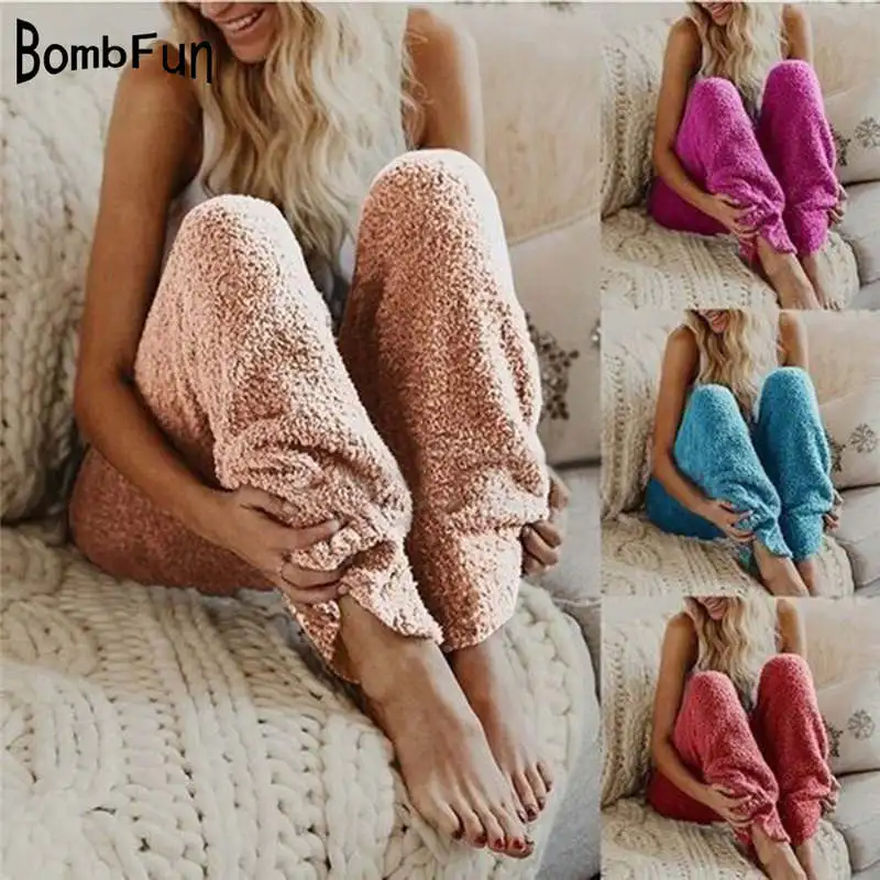 

Winter Women Pants Soft Plush Sleep Pajama Trousers For Ladies Women's Night Wear Bottoms 5 Colors Casual Female Long Pants