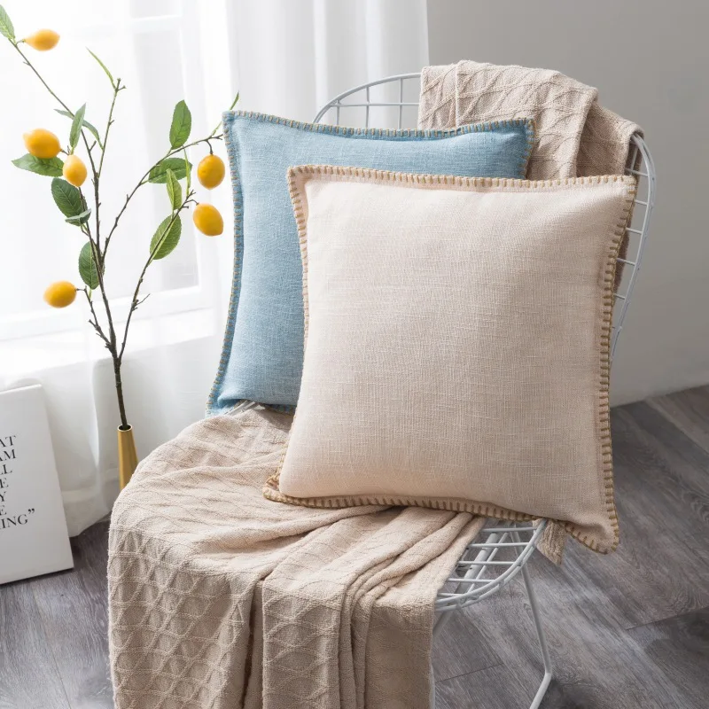 Cotton And Linen Throw Pillow Case Linen Trimmed Tailored Edges Decorative Pillowcase
