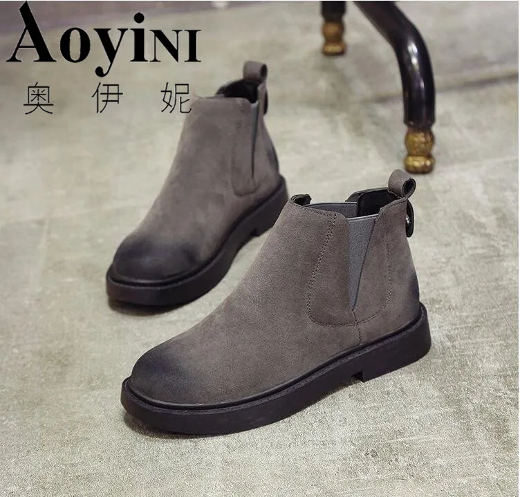 Г. Зимние женские ботинки черные женские ботильоны без шнуровки, зимняя женская обувь на низком каблуке размер 35-40, однотонная женская обувь