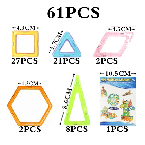 Мини 65 шт., Детские магнитные блоки, строительные блоки, строительные блоки, игрушки для детей, Обучающие, сделай сам, пластик, техника, кирпич - Цвет: 61pcs mini blocks