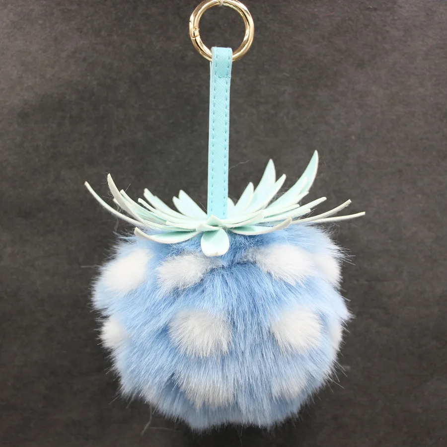 

Faux Rex Rabbit Fur Pom Pom Pineapple Key Chain Gold Car Ring Women Bag Charms Bunny Fur Pompom Toy Keychain Trinket Party Gift