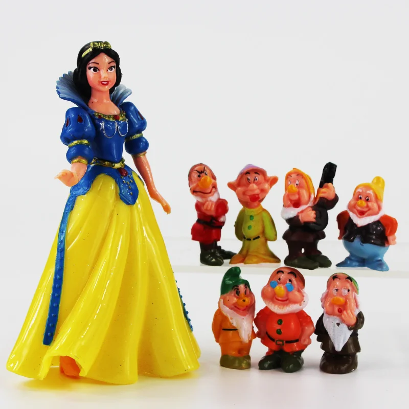 

8pcs/set 4-13cm Lovely Seven Dwarfs and Princess Snow White Action Figure Doll Toys Landscape Decor Birthday Gift Free Shipping