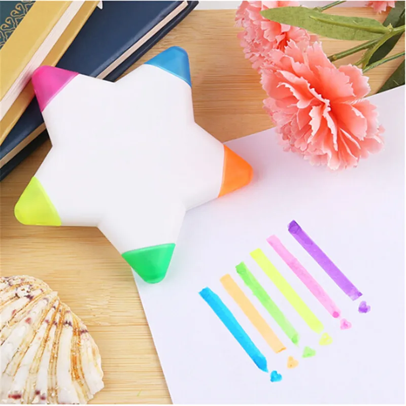 

5colors/pc DIY Cute Kawaii Plastic Highlighter Marker Pen For Kids Gift Office School Supplies Creative Stationery Novelty Item