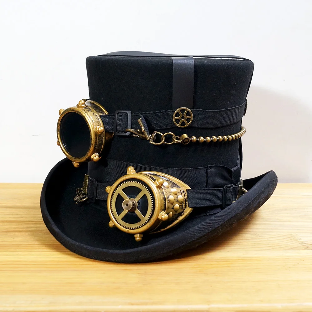 Nero Donna Uomo 100% Lana FAI DA TE Cappello di Fedora Steampunk Cappello  Ingranaggio Punk a vapore fedora Cappello di Modisteria Occhiali Steampunk  Mano FAI DA TE Cap|fedora hat|steampunk hathat steampunk -