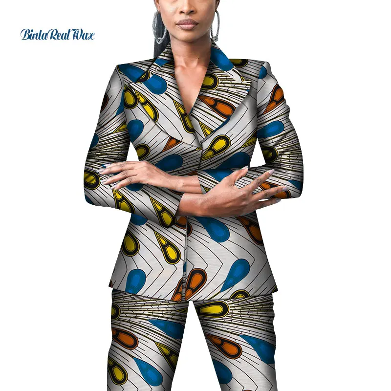 Офисный женский Африканский костюм с принтом и брюки, комплекты Дашики из кусков, 2 штуки, комплекты брюк для женщин, африканская Дизайнерская одежда WY4310 - Цвет: 13