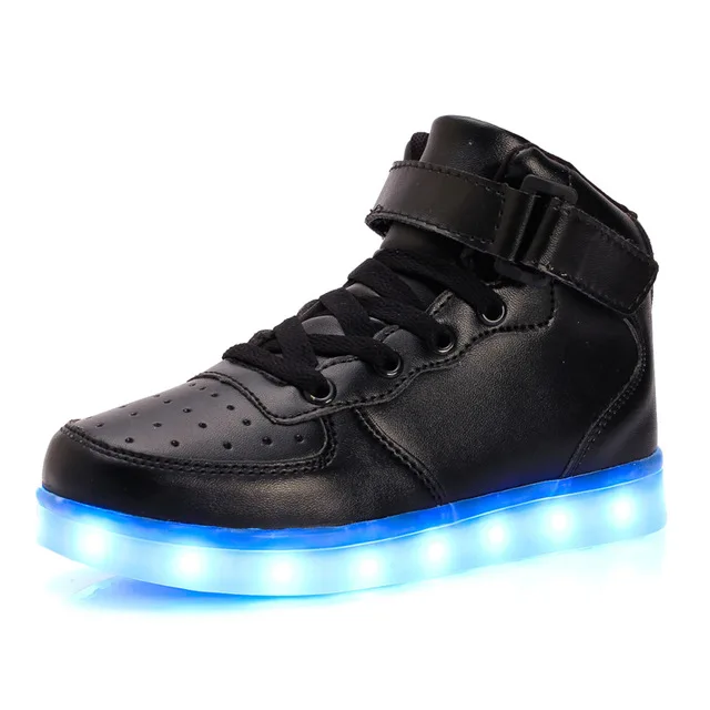 Размер 25-37; светильник; детская обувь для девочек и мальчиков; обувь с подсветкой; Светящиеся кроссовки; светильник; Детские теннисные тапочки с подсветкой; подзарядка через USB - Цвет: MS032 Black