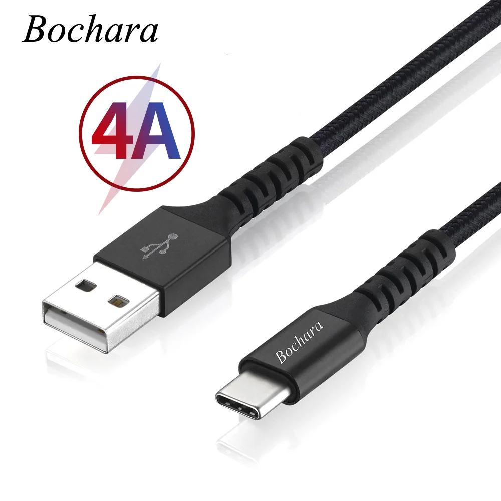 Кабель быстрой зарядки Bochara Плетеный 4 а USB Type C фольга + экранированный для