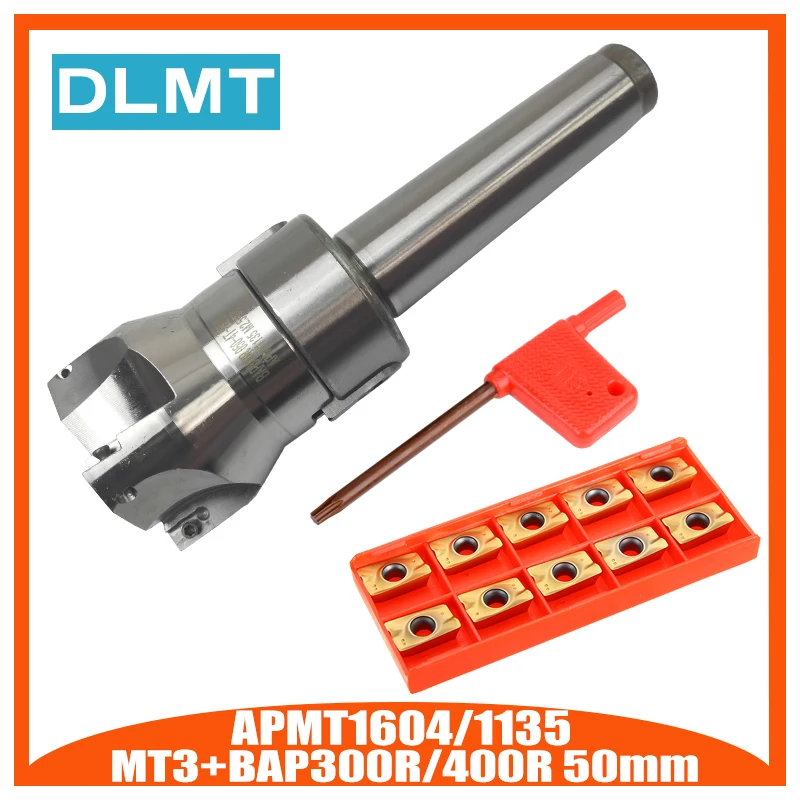 1pc 4 Flutes MT3 400R Face End Mill Cutter 50mm + 10pcs APMT1604 Carbide Inserts with Wrench For
