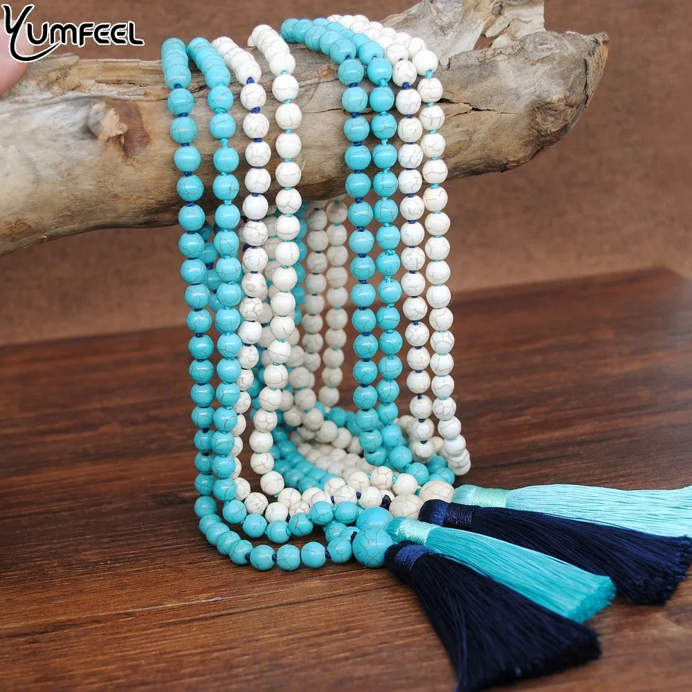 

Yumfeel New Hand Knotted Turquoise Necklace Women Long Tassel Boho Necklace Jewelry Gifts