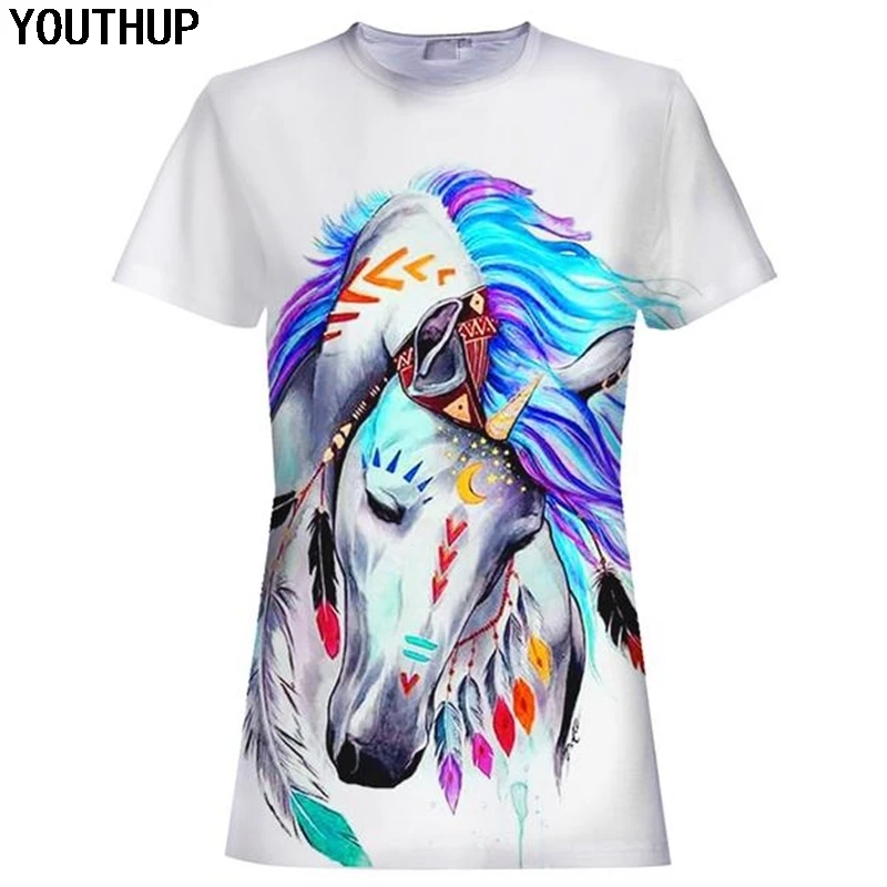 Футболка YOUTHUP с рисунком лошади для мужчин Модный летний топ коротким рукавом и 3D