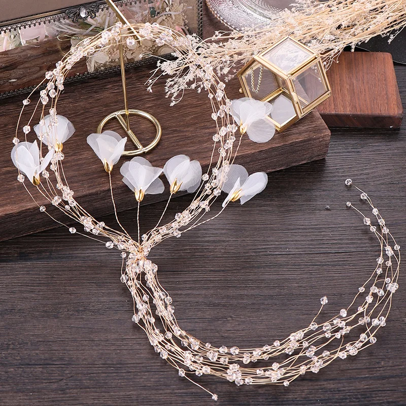 

New Silver Gold Crystal Yarn Headbands Wedding Bridal Hairbands For Women Rhinestone Hair Jewelry Handmade Long Hair Accessories