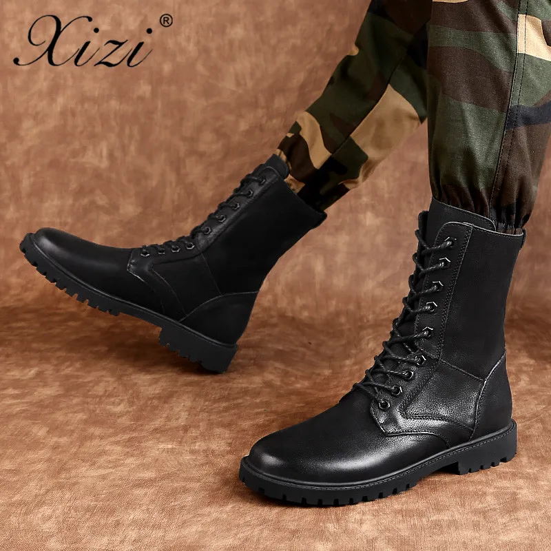Hommes Étanche Noir De 2018 Fourrure Nouvelle Motorcycle Boots Chaussures Combat Vache gris Hiver Bottes Boucle Militaire En Split Xizi Boot Vintage Cuir dZqdR