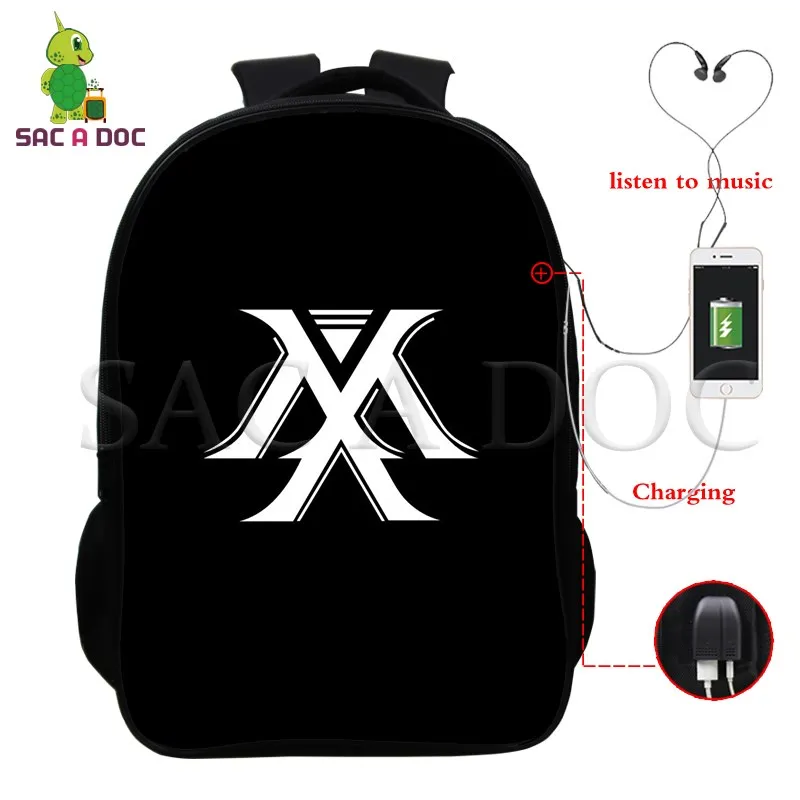 

MONSTA X Multifunction School Backpack Idol Shownu/Hyung Won Fans Daily Backpack Women Men USB Charging School Laptop Backpack