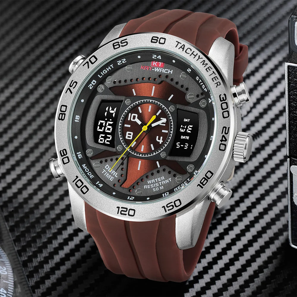 

KAT-WACH Men Watch Sport Watch Waterproof Dual Display Military Silicone Digital Watch Male Clock Relogio Masculino Saat