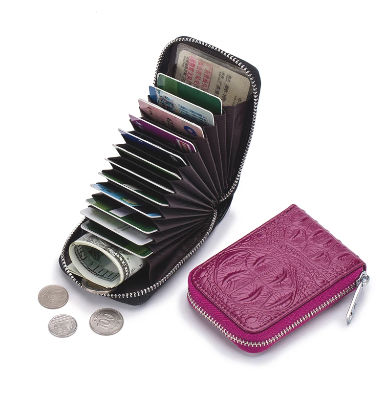 Lomelobo Split Leather Card Wallet Women & Men Alligator Coin Purse Credit ID Card Holder Female Male Lady Bank Cards Wallet Hot 2019 HCL7143 Details (01)