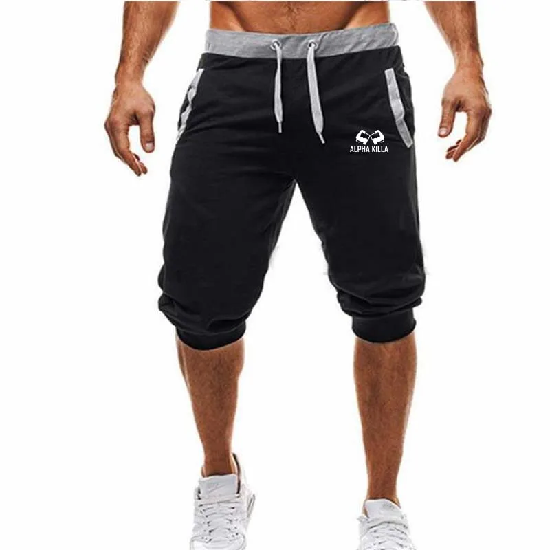 2018 summer brand men's jogging sports thin shorts men's black shorts men's fitness shorts exercise casual stitching shorts men