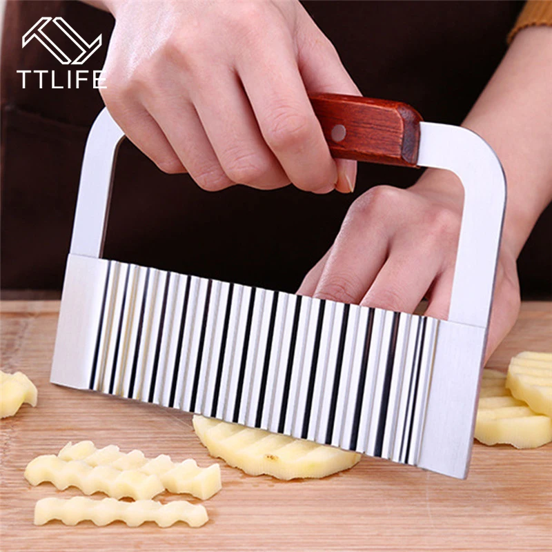 

TTLIFE 1pcs Stainless Steel Potato Wavy Edged Cutter Potato French Fry Cutter Handmade Vegetable Fruit Wave Knife Chopper